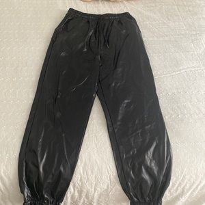 Drawstring Waist Slant Pocket PU Leather Pants